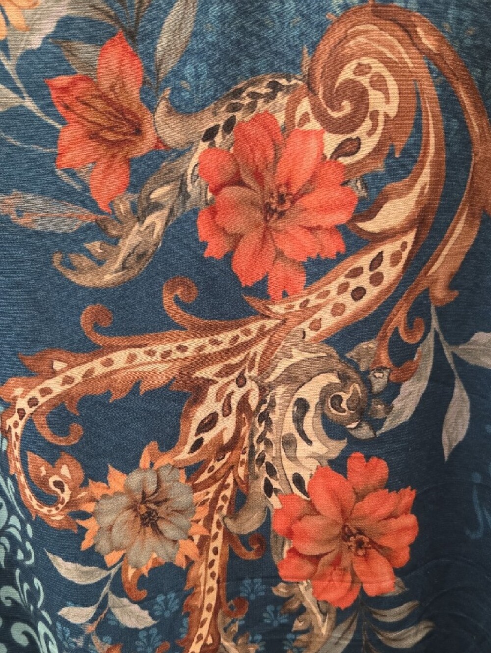 JM Collection Teal Blue Floral Paisley Tunic Top - Picture 6 of 7